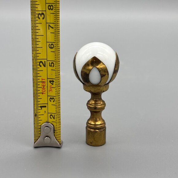 Antique Vintage White Porcelain Ball & Brass Art Deco Replacement Lamp Finial - Picture 5 of 8